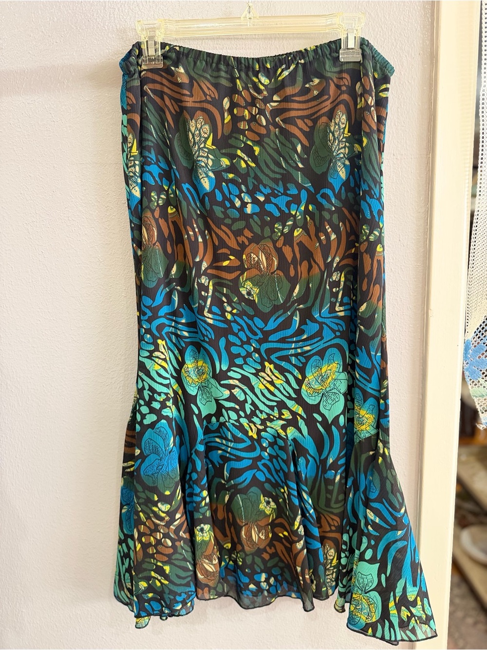 Multiples Floral Abstract Maxi Dress in Blue, Green, Brown
